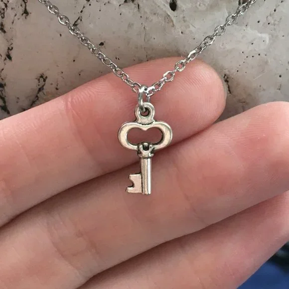 🗝️ Skeleton Key Charm Necklace Tibetan Silver Stainless Steel Handmade 4for$20 - Picture 2 of 8